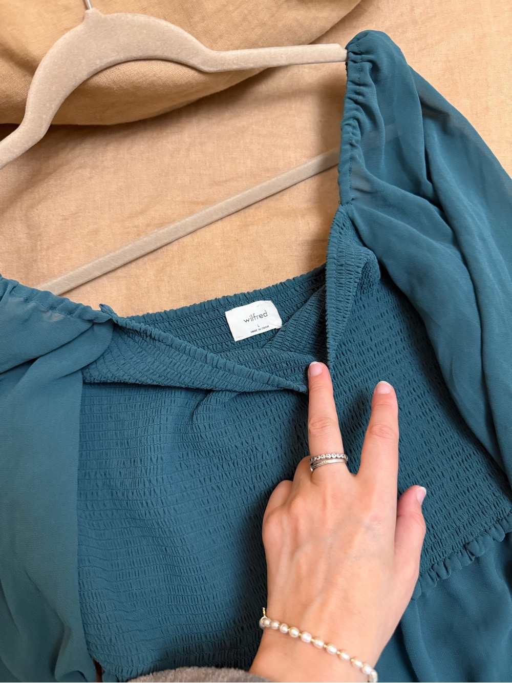 Aritzia Tempest Teal Smocked Square-Neck Mini Dress - Picture 4 of 11